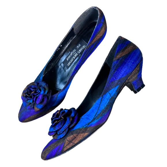 Vintage 1980's Stuart Weitzman Silk and Leather Colorful Pumps Size 7.5 N - Picture 3 of 9